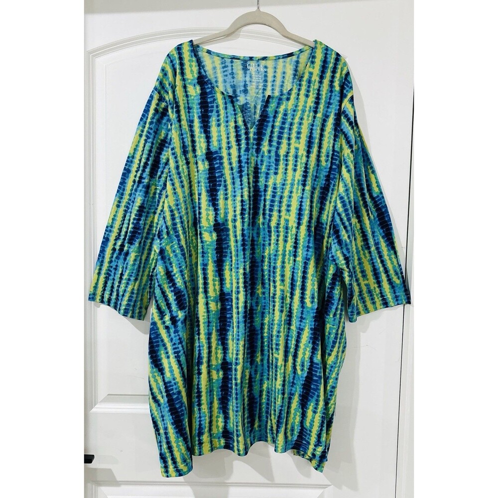 Ulla Popken Dress Size 32 34 Lagenlook Cotton Pockets Boho Beachy Abstract Artsy